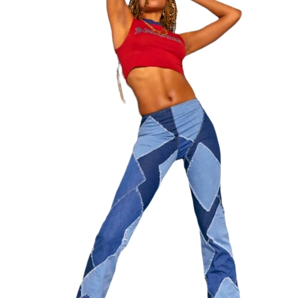 **SOLD** NEW JARED LOW RISE DIAMOND Y2K PATCHWORK JEANS Size 24 - Picture 1 of 11